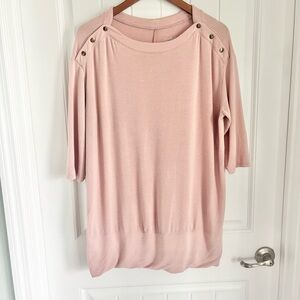 Isabel Maternity Nursing Top Large | Pink Snap Shoulder Pullover Modal Blend